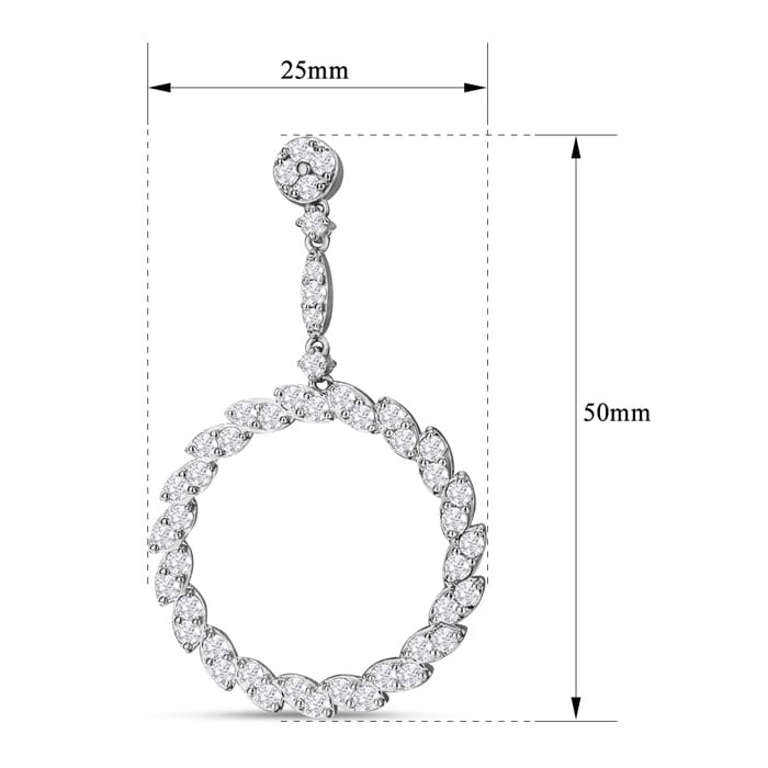 3 1/2 Carat Diamond Drop Earrings In 14 Karat White Gold, 2 Inches