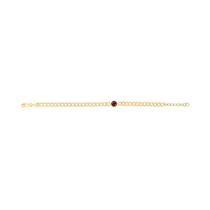 6mm Garnet Curb Chain Bracelet In 14K Yellow Gold