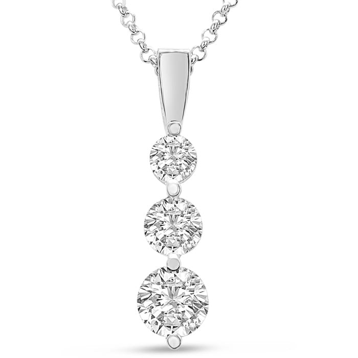 1 1/2 Carat Moissanite Three Stone Necklace In Sterling Silver, 18 Inches