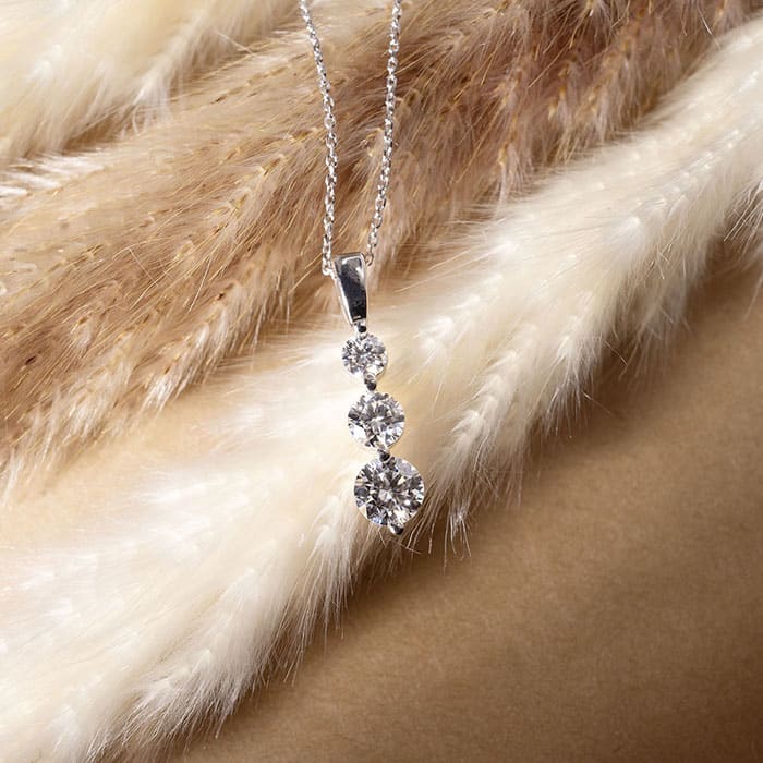 1 1/2 Carat Moissanite Three Stone Necklace In Sterling Silver, 18 Inches