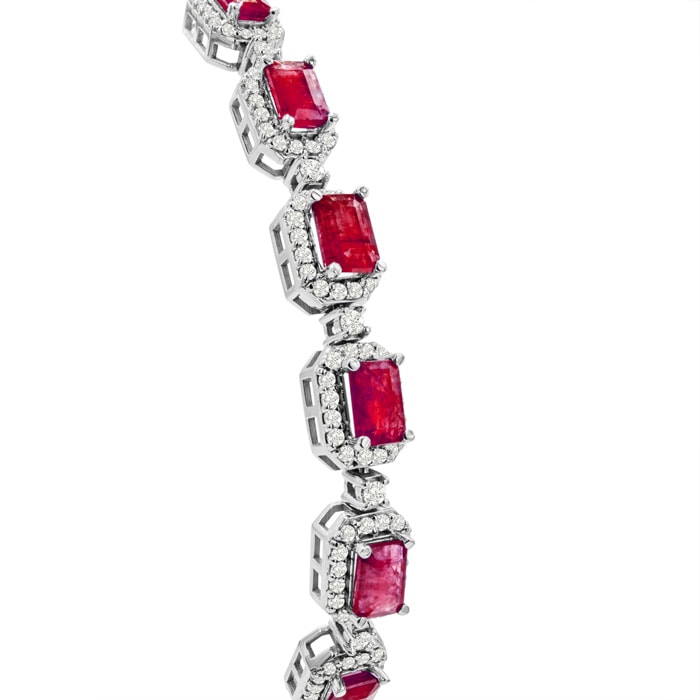 4 Carat Ruby and Diamond Bolo Bracelet In 14 Karat White Gold, Adjustable 6-9 Inches
