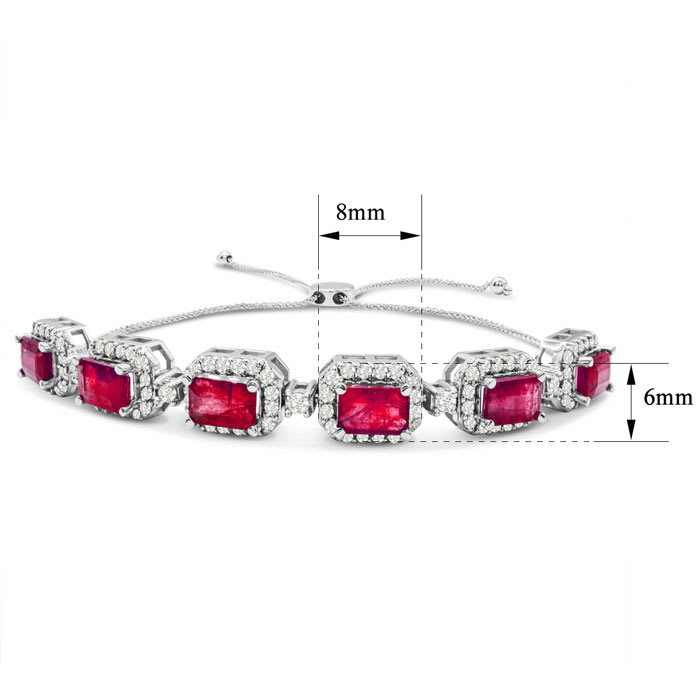 4 Carat Ruby and Diamond Bolo Bracelet In 14 Karat White Gold, Adjustable 6-9 Inches