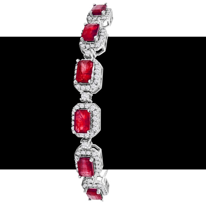 4 Carat Ruby and Diamond Bolo Bracelet In 14 Karat White Gold, Adjustable 6-9 Inches