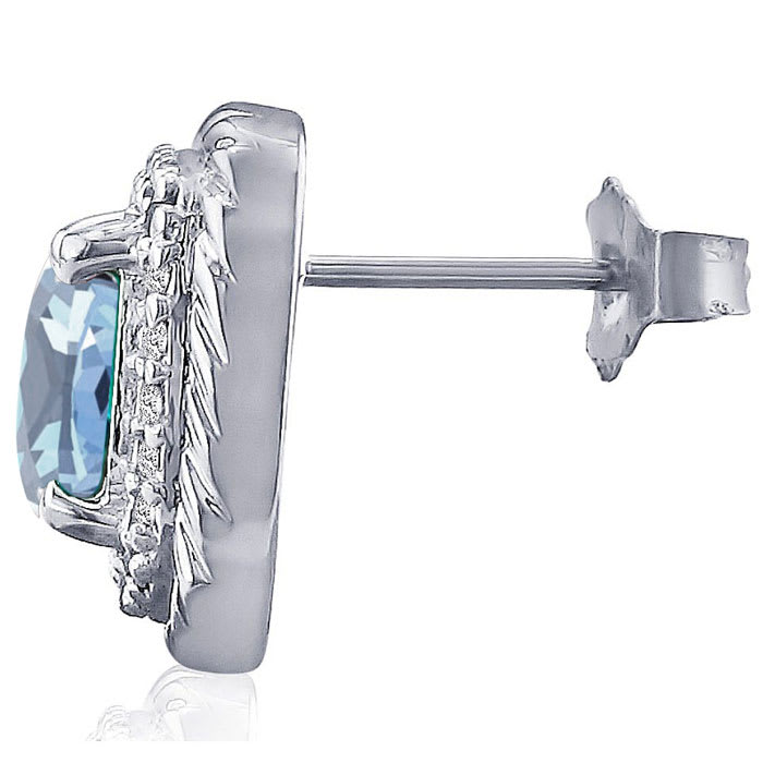 2 3/4 Carat Cushion Cut Aquamarine and Diamond Earrings In Sterling Silver