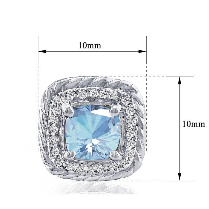 2 3/4 Carat Cushion Cut Aquamarine and Diamond Earrings In Sterling Silver