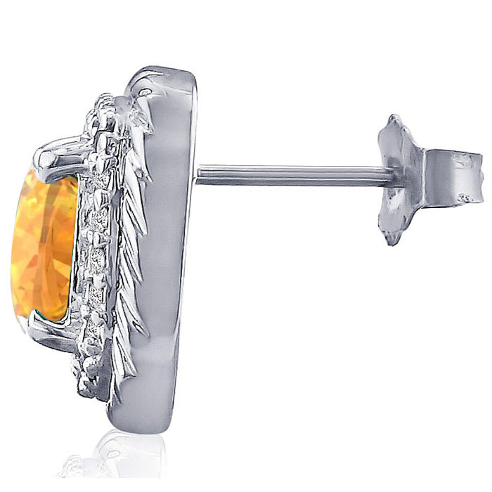 2 3/4 Carat Cushion Cut Citrine and Diamond Earrings In Sterling Silver