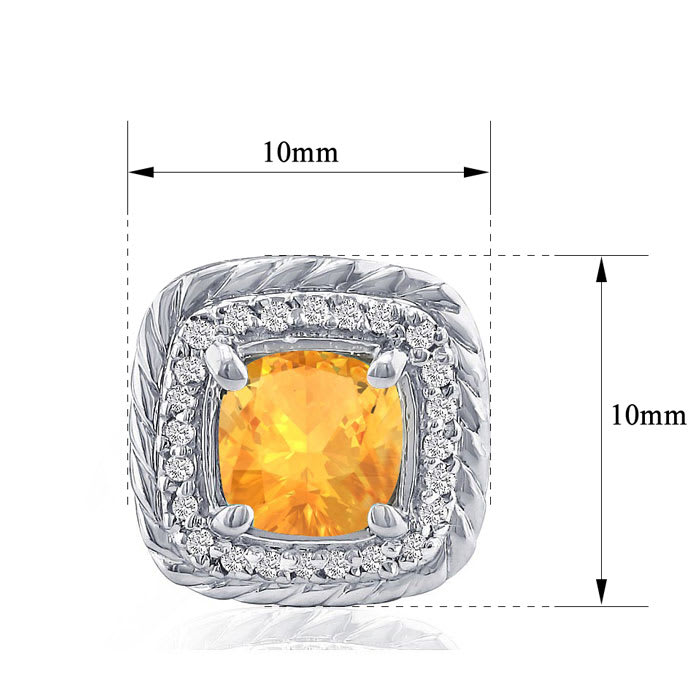 2 3/4 Carat Cushion Cut Citrine and Diamond Earrings In Sterling Silver