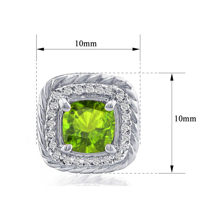 2 3/4 Carat Cushion Cut Peridot and Diamond Earrings In Sterling Silver