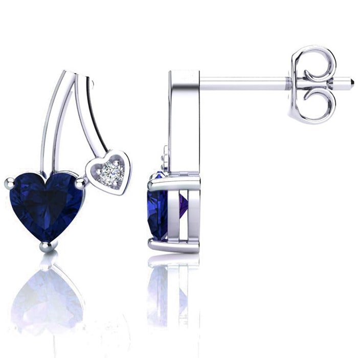 3/4 Carat Sapphire and Diamond Heart Earrings In Sterling Silver