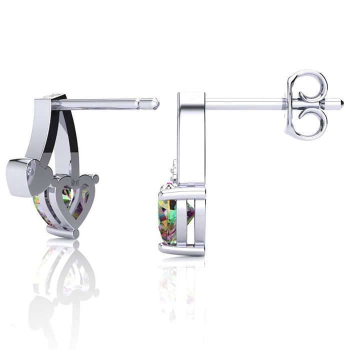 3/4 Carat Mystic Topaz and Diamond Heart Earrings In Sterling Silver