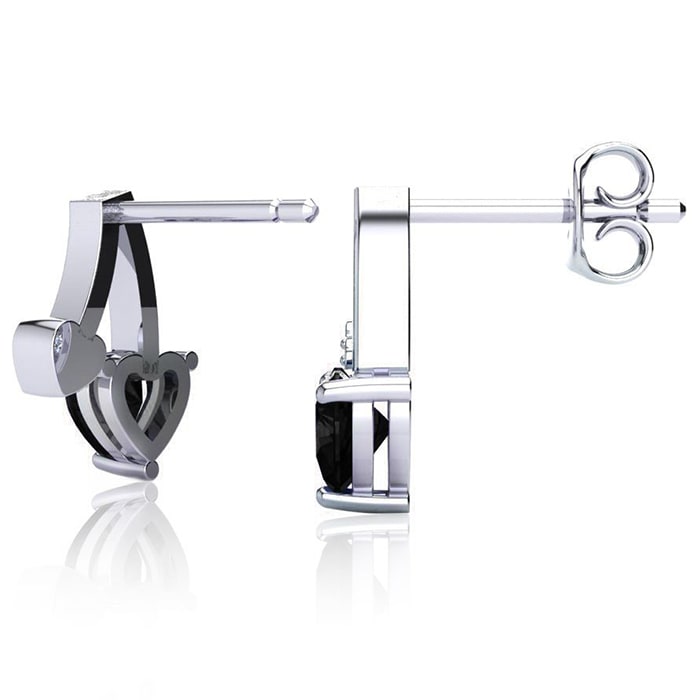3/4 Carat Black Onyx and Diamond Heart Earrings In Sterling Silver
