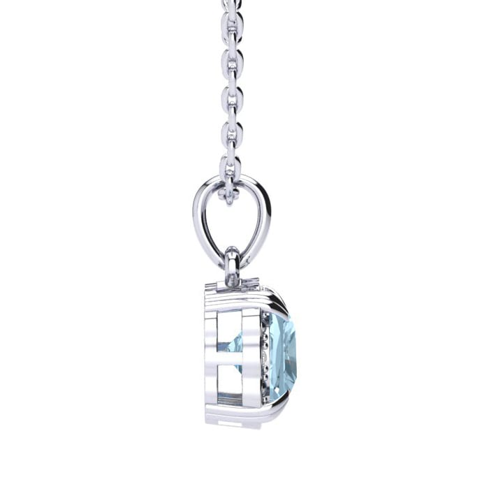 2 Carat Cushion Cut Aquamarine and Diamond Necklace In Sterling Silver With 18 Inch Chain