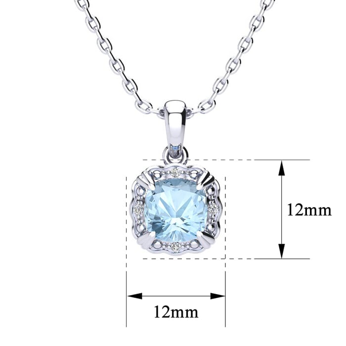 2 Carat Cushion Cut Aquamarine and Diamond Necklace In Sterling Silver With 18 Inch Chain