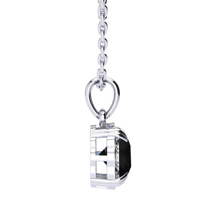 2 Carat Cushion Cut Black Onyx and Diamond Necklace In Sterling Silver With 18 Inch Chain