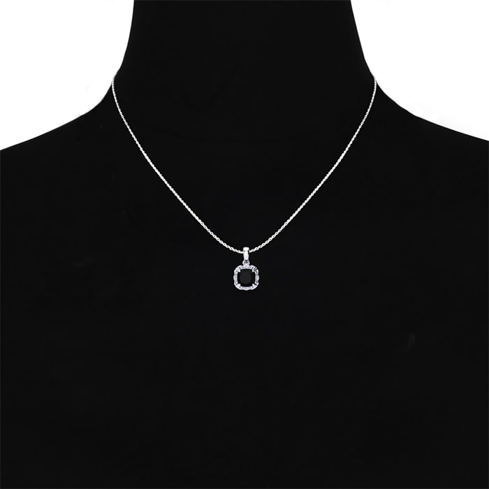 2 Carat Cushion Cut Black Onyx and Diamond Necklace In Sterling Silver With 18 Inch Chain