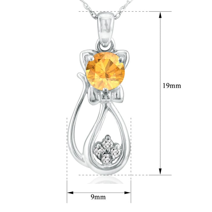 1 Carat Citrine and Diamond Cat Necklace In Sterling Silver With 18 Inch Chain