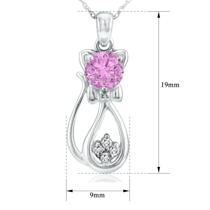 1 Carat Pink Sapphire and Diamond Cat Necklace In Sterling Silver With 18 Inch Chain