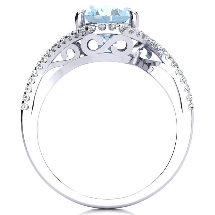Aquamarine Ring: 2 3/4 Carat Oval Shape Aquamarine and Halo Diamond Ring In Sterling Silver