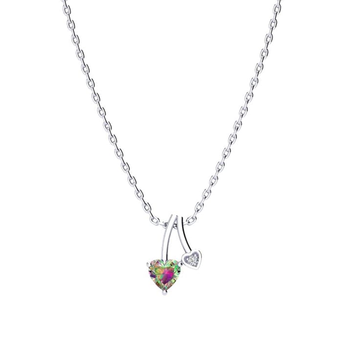1/2 Carat Heart Shaped Mystic Topaz and Diamond Necklace In Sterling Silver With 18 Inch Chain