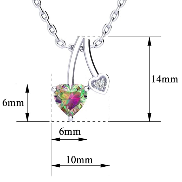 1/2 Carat Heart Shaped Mystic Topaz and Diamond Necklace In Sterling Silver With 18 Inch Chain