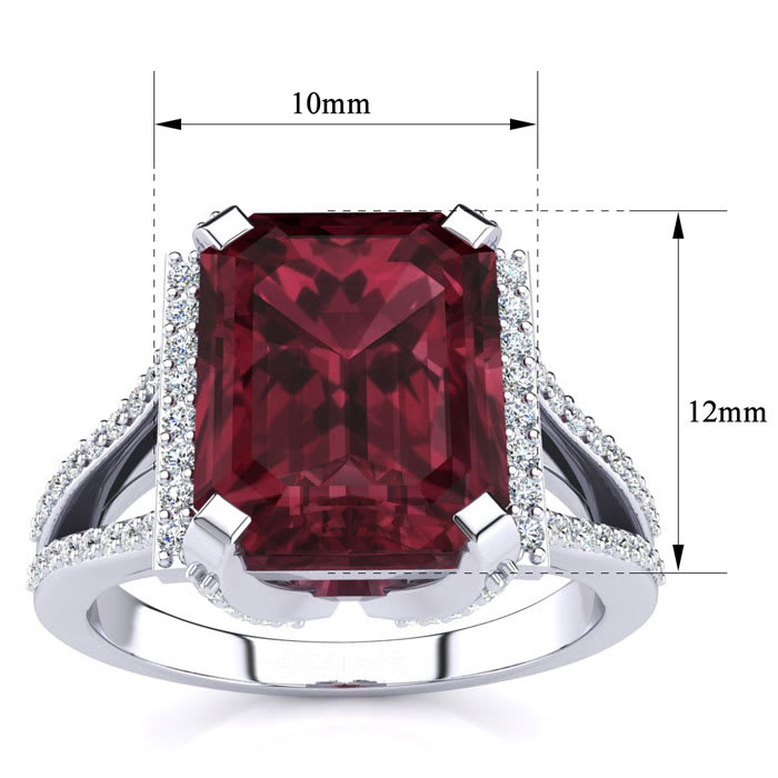 Garnet Ring: 4 Carat Emerald Shape Garnet and Diamond Ring In Sterling Silver