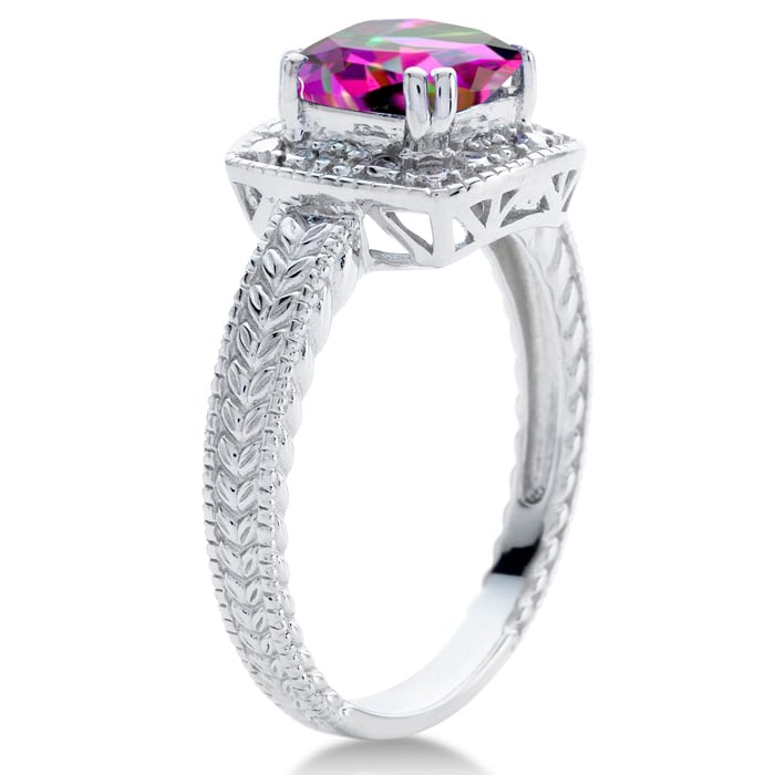 Mystic Topaz Ring: 1 1/4 Carat Cushion Cut Mystic Topaz and Halo Diamond Ring In Sterling Silver