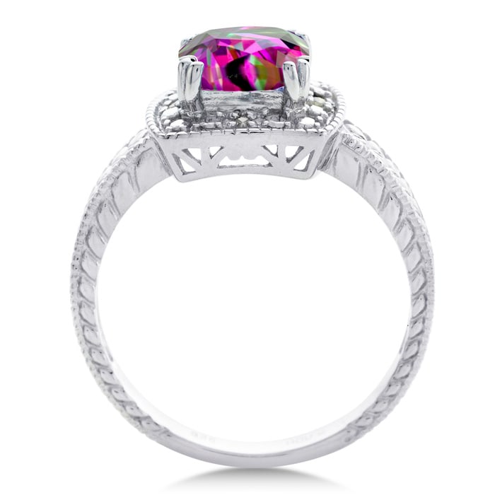 Mystic Topaz Ring: 1 1/4 Carat Cushion Cut Mystic Topaz and Halo Diamond Ring In Sterling Silver