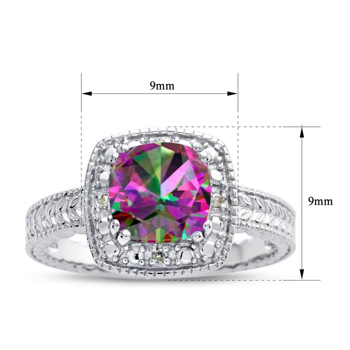 Mystic Topaz Ring: 1 1/4 Carat Cushion Cut Mystic Topaz and Halo Diamond Ring In Sterling Silver