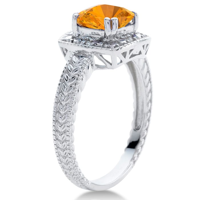 Citrine Ring: 1 1/4 Carat Cushion Cut Citrine and Halo Diamond Ring In Sterling Silver