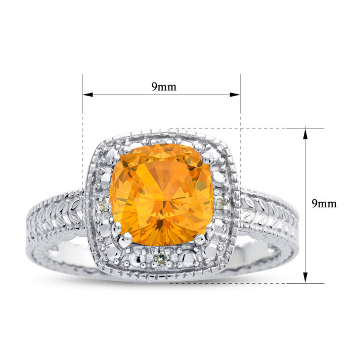 Citrine Ring: 1 1/4 Carat Cushion Cut Citrine and Halo Diamond Ring In Sterling Silver