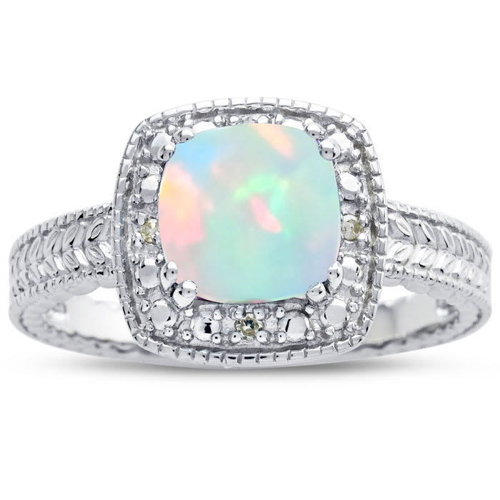 Cushion cut opal engagement rings cheap
