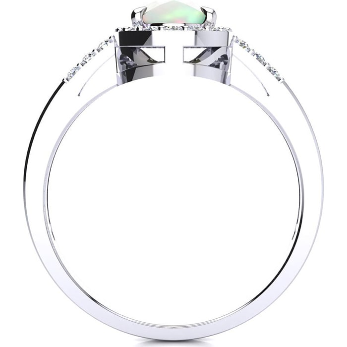 Opal Ring: 1 Carat Oval Shape Created Opal and Halo Diamond Ring In Sterling Silver