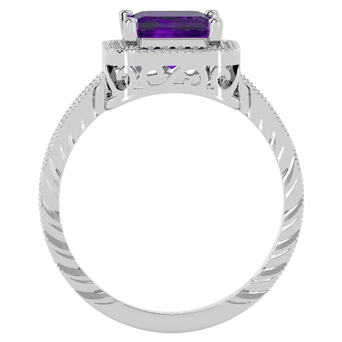 Amethyst Ring: 2 3/4 Carat Emerald Shape Amethyst and Diamond Ring In Sterling Silver