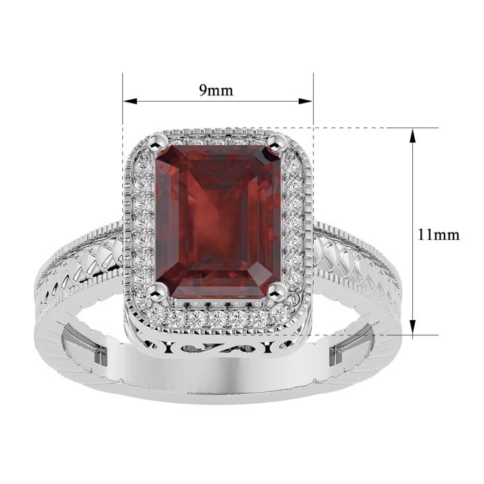 Garnet Ring: 2 3/4 Carat Emerald Shape Garnet and Diamond Ring In Sterling Silver