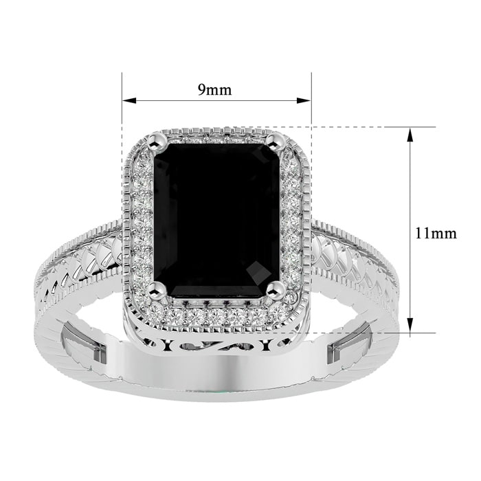 Black Onyx Ring: 2 3/4 Carat Emerald Shape Black Onyx and Diamond Ring In Sterling Silver