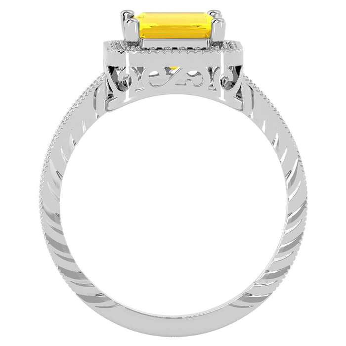 Citrine Ring: 2 3/4 Carat Emerald Shape Citrine and Diamond Ring In Sterling Silver