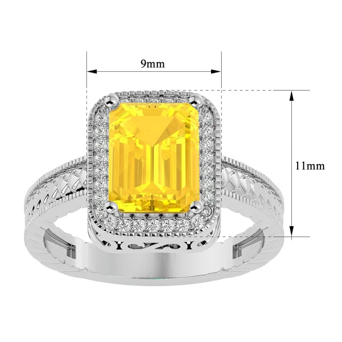 Citrine Ring: 2 3/4 Carat Emerald Shape Citrine and Diamond Ring In Sterling Silver