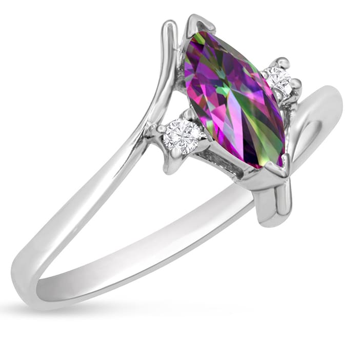 Mystic Topaz Ring: 1/2 Carat Marquise Shape Mystic Topaz and Diamond Ring In Sterling Silver