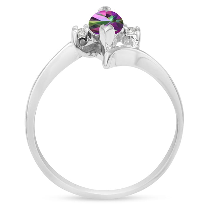 Mystic Topaz Ring: 1/2 Carat Marquise Shape Mystic Topaz and Diamond Ring In Sterling Silver