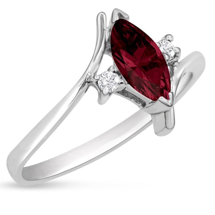 Garnet Ring: 1/2 Carat Marquise Shape Garnet and Diamond Ring In Sterling Silver