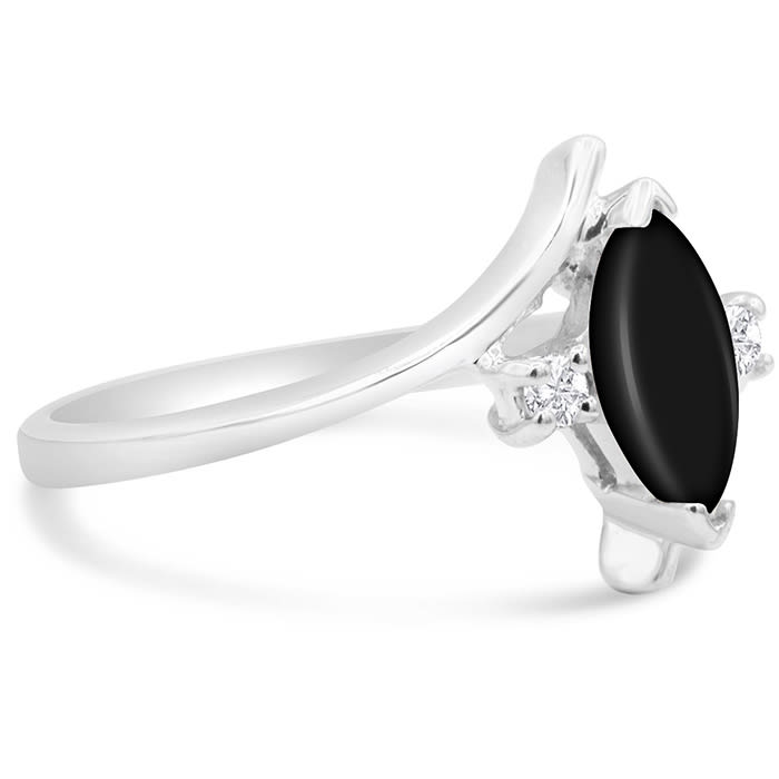 Black Onyx Ring: 1/2 Carat Marquise Shape Black Onyx and Diamond Ring In Sterling Silver