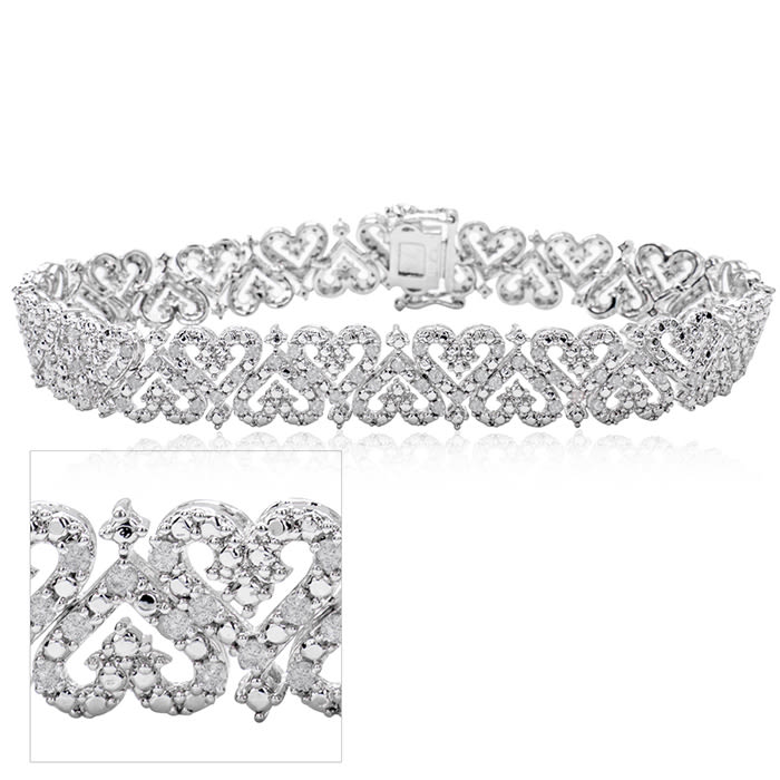 Exclusive Closeout: New 1ct Diamond Bracelet in Beautiful Heart Motif. Very Finely Crafted.