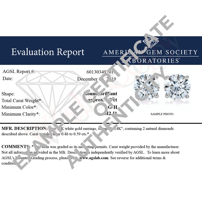 Estate Jewelry AGS Certified 1/3 Carat Diamond Stud Earrings In 14 Karat White Gold