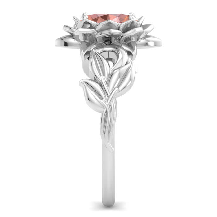3/4 Carat Oval Shape Morganite Ornate Ring In 14K White Gold