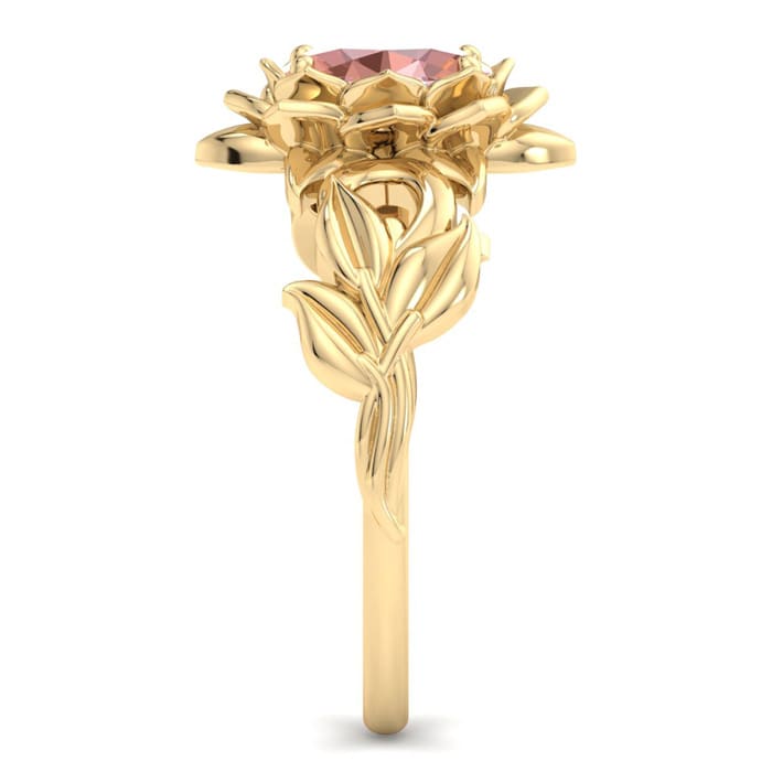 3/4 Carat Oval Shape Morganite Ornate Ring In 14K Yellow Gold
