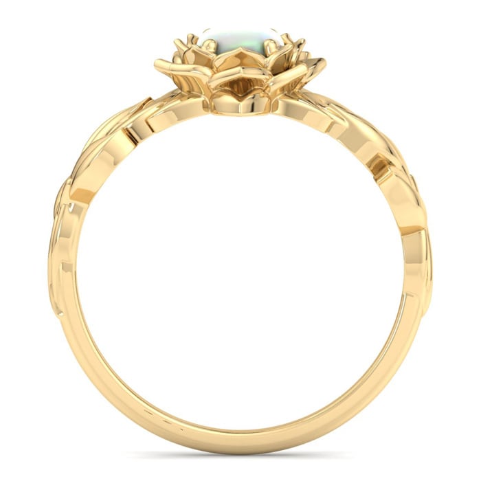 3/4 Carat Oval Shape Opal Ring with Floral Design In 14K Yellow Gold