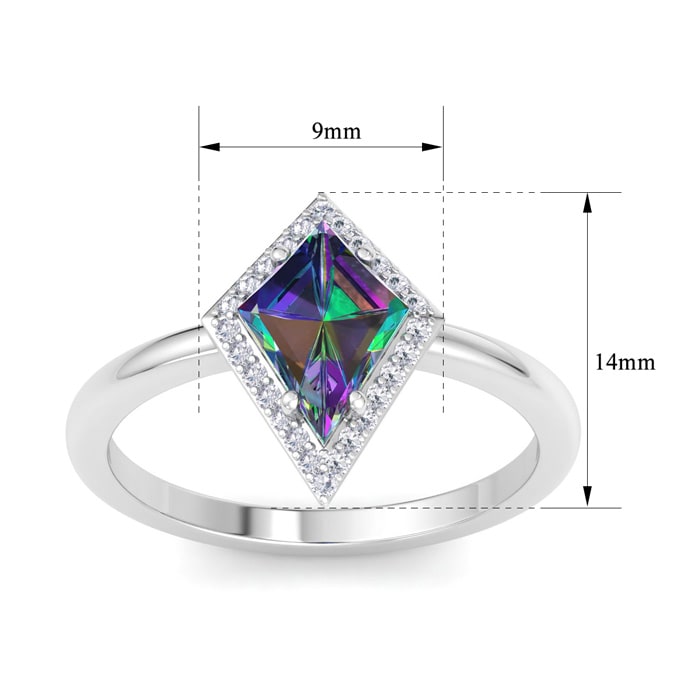 1-3/4 Carat Kite Shape Mystic Topaz ring With Diamond Halo In 14 Karat White Gold