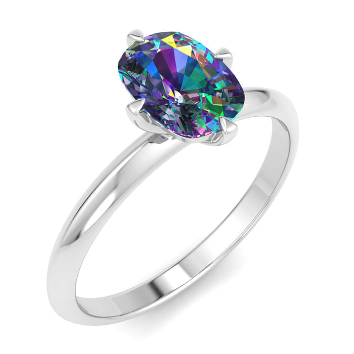 1 Carat Cushion Shape Mystic Topaz Ring In 14 Karat White Gold