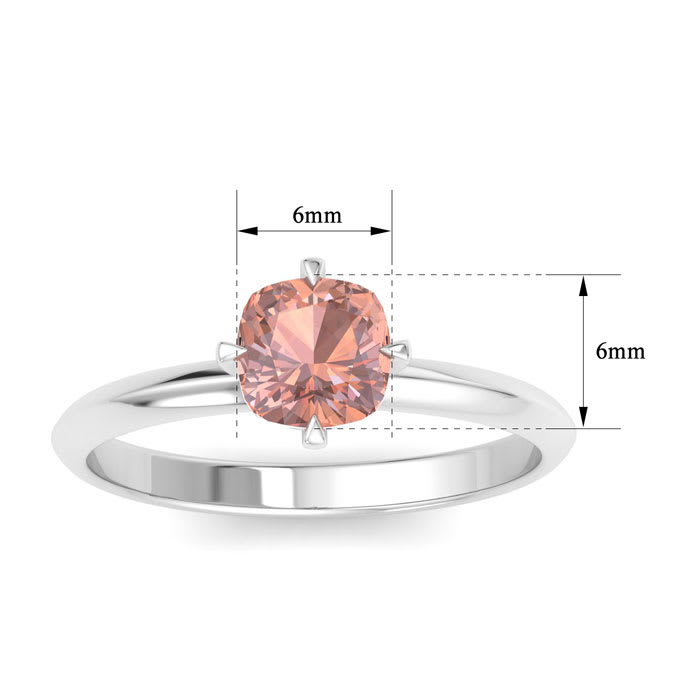 1 Carat Cushion Shape Morganite Ring In 14K White Gold