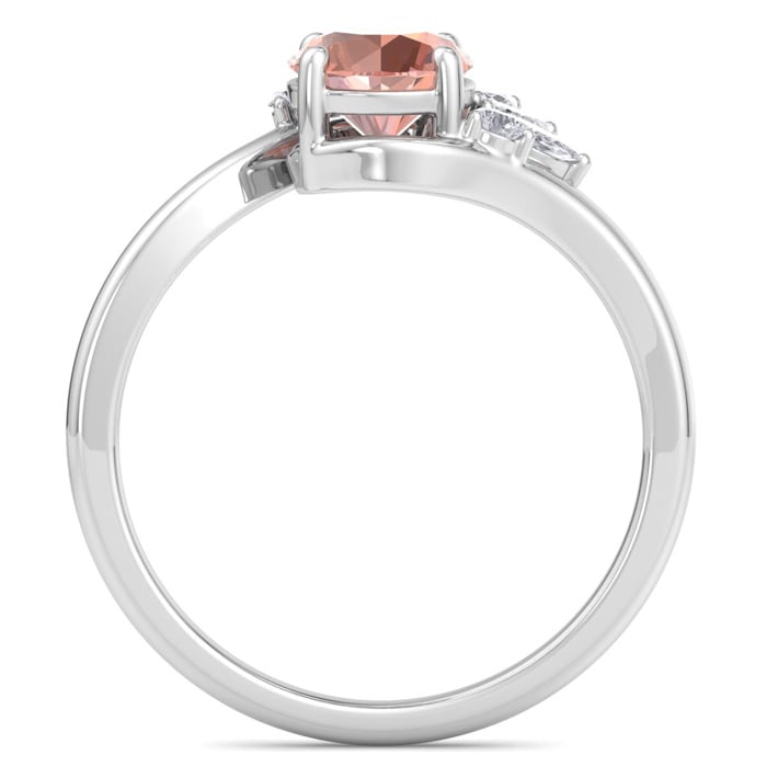 1-1/4 Carat Morganite and Marquise Crown Halo Diamond Ring In 14K White Gold